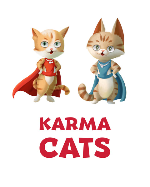 Red- Oliver the cat from Karma Cats to the Rescue, by Kathleen Kastner Blue- Julian the cat from Karma Cats to the Rescue, by Kathleen Kastner.