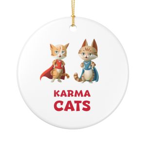 Karma Cats Ceramic Ornament – Cute Superhero Kitten Holiday Decoration