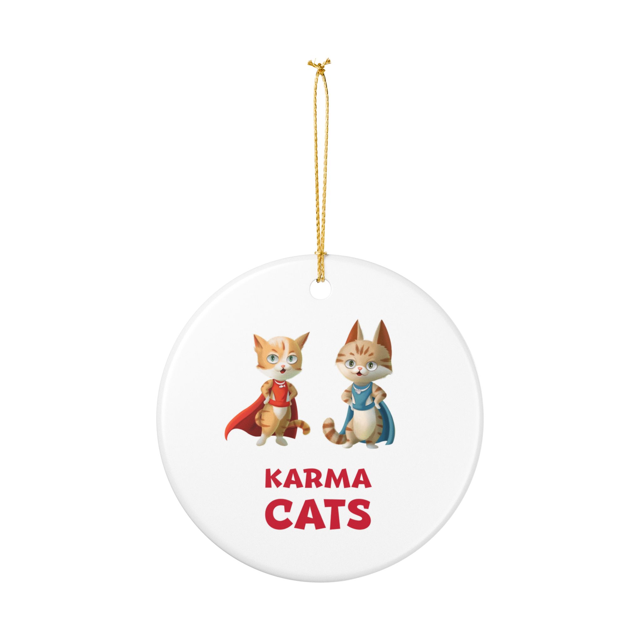 Karma Cats Ceramic Ornament – Cute Superhero Kitten Holiday Decoration - Image 3